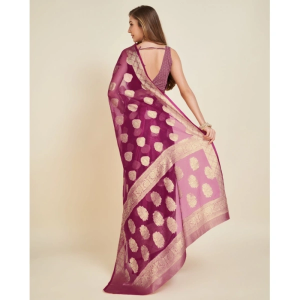 Generic Women's Soft Organza Silk Weaving Design Saree With Unstitched Blouse 5.5Mtr (Wine) - Wine