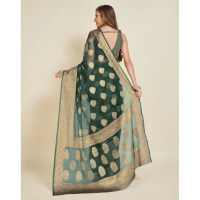 Generic Women's Soft Organza Silk Weaving Design Saree With Unstitched Blouse 5.5Mtr (Green) - Green