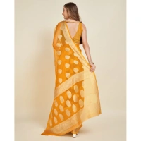 Generic Women's Soft Organza Silk Weaving Design Saree With Unstitched Blouse 5.5Mtr (Yellow) - Yellow