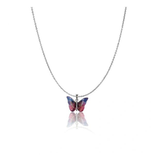 Shopnav Women's Stainless Steel Colorful Butterfly Pendent Dailywear chain (Silver Plated) - Silver Plated