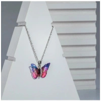 Shopnav Women's Stainless Steel Colorful Butterfly Pendent Dailywear chain (Silver Plated) - Silver Plated