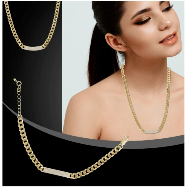 Shopnav Women's Stainless Steel Gold Polish Polish Hand Bracelet And Necklace (Gold Plated) - Gold Plated