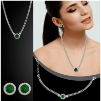 Shopnav Women's Stainless Steel Green Color Silver Chain Western Combo Jewelry (Silver Plated) - Silver Plated