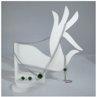 Shopnav Women's Stainless Steel Green Color Silver Chain Western Combo Jewelry (Silver Plated) - Silver Plated