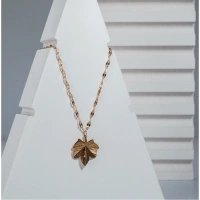Shopnav Women's Stainless Steel Leaf Pendent Delicate Chain (Gold Plated) - Gold Plated