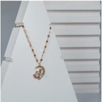 Shopnav Women's Stainless Steel Moon Pendent Delicate Chain (Gold Plated) - Gold Plated