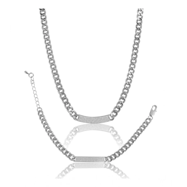 Shopnav Women's Stainless Steel Silver Polish Hand Bracelet And Necklace (Silver Plated) - Silver Plated