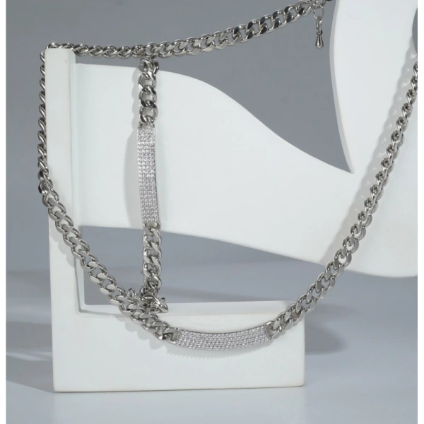 Shopnav Women's Stainless Steel Silver Polish Hand Bracelet And Necklace (Silver Plated) - Silver Plated