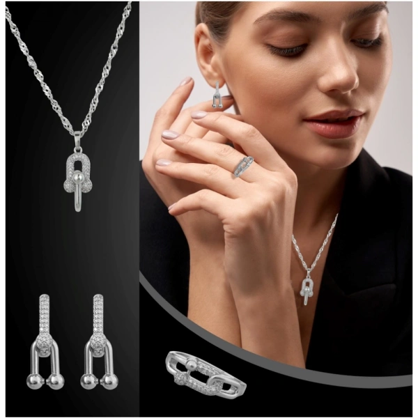 Shopnav Women's Stainless Steel Unique Design Silverpolish Combo Jewelry (Silver Plated) - Silver Plated