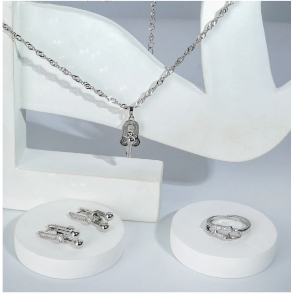Shopnav Women's Stainless Steel Unique Design Silverpolish Combo Jewelry (Silver Plated) - Silver Plated