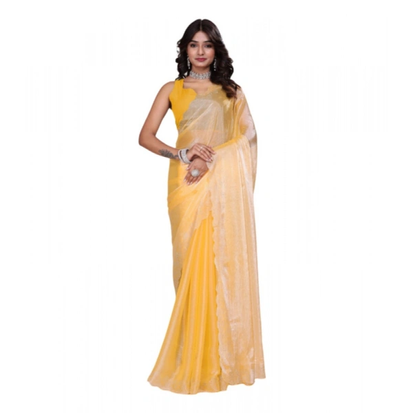 Shopnav Women's Tissue Pure Silk Embellished Bollywood Saree With Unstitched Blouse 5.5Mtr (Yellow)