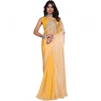 Shopnav Women's Tissue Pure Silk Embellished Bollywood Saree With Unstitched Blouse 5.5Mtr (Yellow)