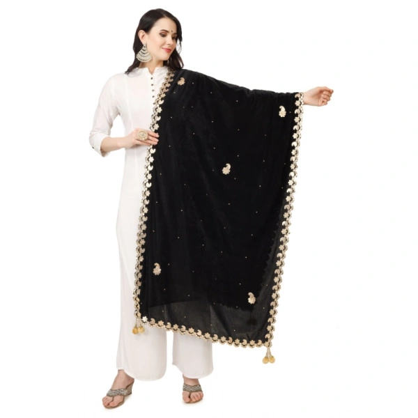Women's Velvet Gotta Patti Dupatta (Black, Length:Â 2.25 to 2.50 Mtr) - Black