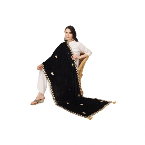 Women's Velvet Gotta Patti Dupatta (Black, Length:Â 2.25 to 2.50 Mtr) - Black