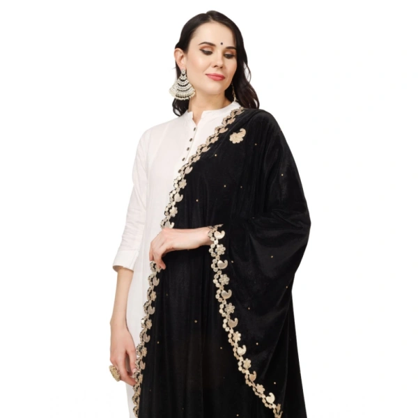 Women's Velvet Gotta Patti Dupatta (Black, Length:Â 2.25 to 2.50 Mtr) - Black
