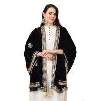 Women's Velvet Gotta Patti Dupatta (Black, Length: 2.25 to 2.50 Mtr)