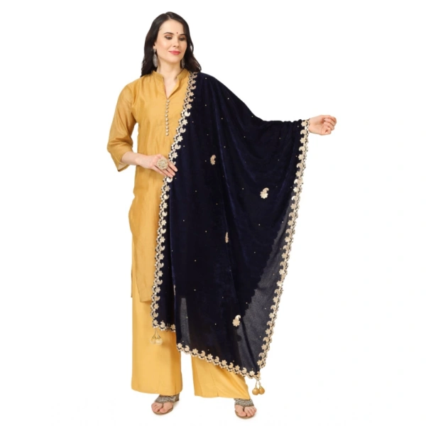 Women's Velvet Gotta Patti Dupatta (Blue, Length:Â 2.25 to 2.50 Mtr) - Blue