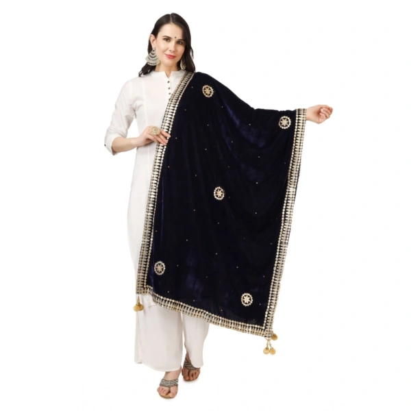 Women's Velvet Gotta Patti Dupatta (Blue, Length:Â 2.25 to 2.50 Mtr) - Blue