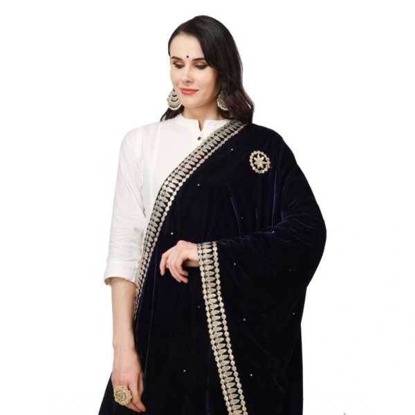 Women's Velvet Gotta Patti Dupatta (Blue, Length:Â 2.25 to 2.50 Mtr) - Blue