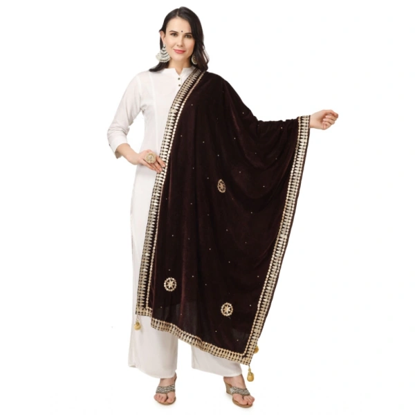 Women's Velvet Gotta Patti Dupatta (Brown, Length:Â 2.25 to 2.50 Mtr) - Brown