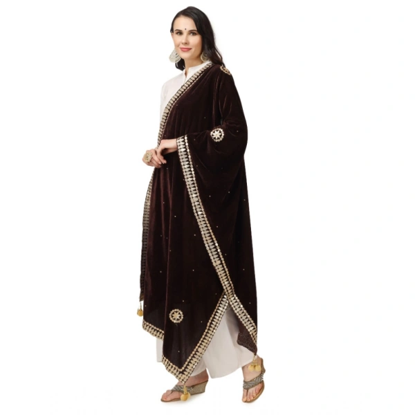 Women's Velvet Gotta Patti Dupatta (Brown, Length:Â 2.25 to 2.50 Mtr) - Brown