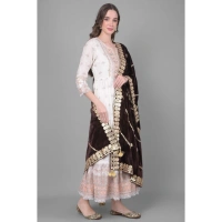 Women's Velvet Gotta Patti Dupatta (Brown, Length: 2.25 to 2.50 Mtr)