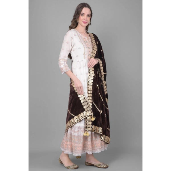Women's Velvet Gotta Patti Dupatta (Brown, Length: 2.25 to 2.50 Mtr)