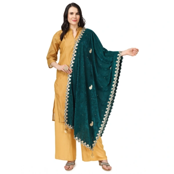 shopnav's Women's Velvet Gotta Patti Dupatta (Dark Green, Length:Â 2.25 to 2.50 Mtr) - Dark Green