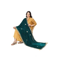 shopnav's Women's Velvet Gotta Patti Dupatta (Dark Green, Length:Â 2.25 to 2.50 Mtr) - Dark Green