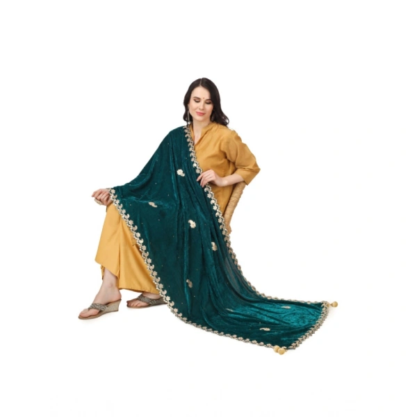 shopnav's Women's Velvet Gotta Patti Dupatta (Dark Green, Length:Â 2.25 to 2.50 Mtr) - Dark Green