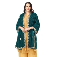 shopnav's Women's Velvet Gotta Patti Dupatta (Dark Green, Length:Â 2.25 to 2.50 Mtr) - Dark Green
