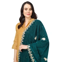 shopnav's Women's Velvet Gotta Patti Dupatta (Dark Green, Length:Â 2.25 to 2.50 Mtr) - Dark Green