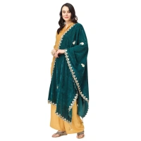 shopnav's Women's Velvet Gotta Patti Dupatta (Dark Green, Length:Â 2.25 to 2.50 Mtr) - Dark Green