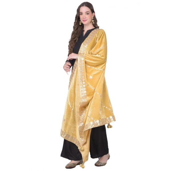 Women's Velvet Gotta Patti Dupatta (Gold, Length:Â 2.25 to 2.50 Mtr)