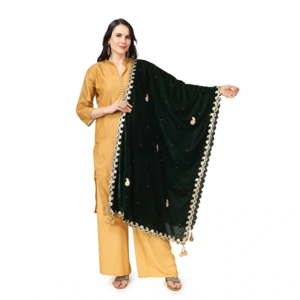 shopnav's Women's Velvet Gotta Patti Dupatta (Green, Length:Â 2.25 to 2.50 Mtr) - Green
