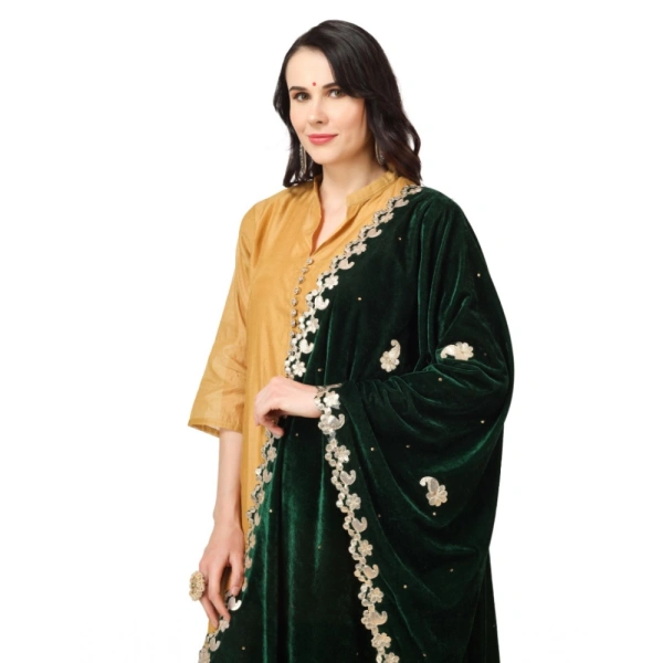 shopnav's Women's Velvet Gotta Patti Dupatta (Green, Length:Â 2.25 to 2.50 Mtr) - Green