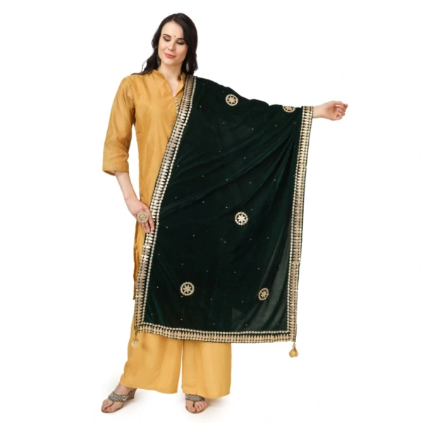 Women's Velvet Gotta Patti Dupatta (Green, Length:Â 2.25 to 2.50 Mtr)