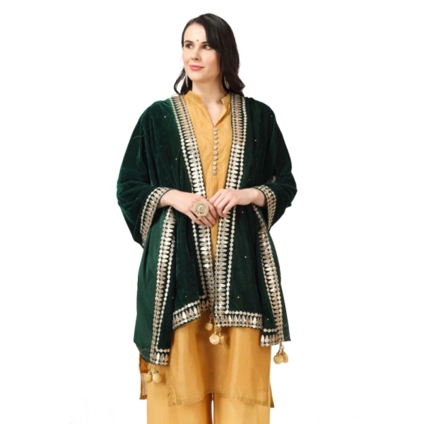 Women's Velvet Gotta Patti Dupatta (Green, Length:Â 2.25 to 2.50 Mtr)