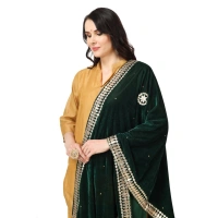Women's Velvet Gotta Patti Dupatta (Green, Length:Â 2.25 to 2.50 Mtr)