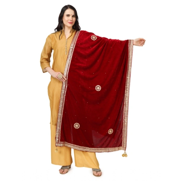 shopnav's Women's Velvet Gotta Patti Dupatta (Maroon, Length:Â 2.25 to 2.50 Mtr)