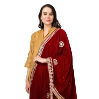 shopnav's Women's Velvet Gotta Patti Dupatta (Maroon, Length:Â 2.25 to 2.50 Mtr)