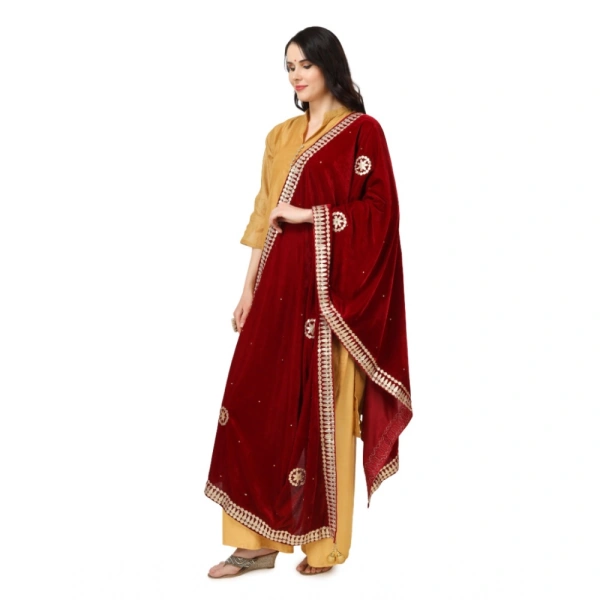 shopnav's Women's Velvet Gotta Patti Dupatta (Maroon, Length:Â 2.25 to 2.50 Mtr)
