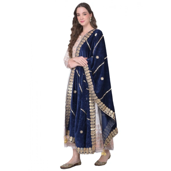 Women's Velvet Gotta Patti Dupatta (Navy, Length:Â 2.25 to 2.50 Mtr)