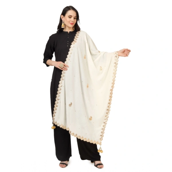 Women's Velvet Gotta Patti Dupatta (Off White, Length:Â 2.25 to 2.50 Mtr) - Off-White
