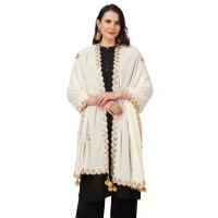 Women's Velvet Gotta Patti Dupatta (Off White, Length:Â 2.25 to 2.50 Mtr) - Off-White