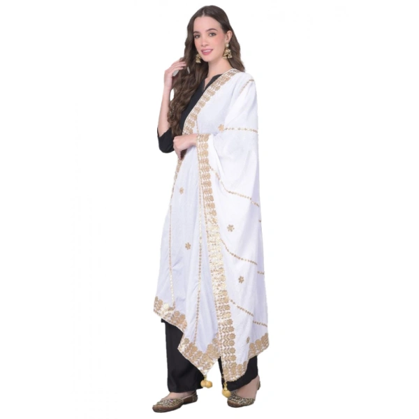 shopnav's Women's Velvet Gotta Patti Dupatta (Off White, Length:Â 2.25 to 2.50 Mtr)