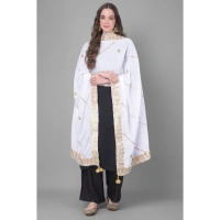 shopnav's Women's Velvet Gotta Patti Dupatta (Off White, Length:Â 2.25 to 2.50 Mtr)