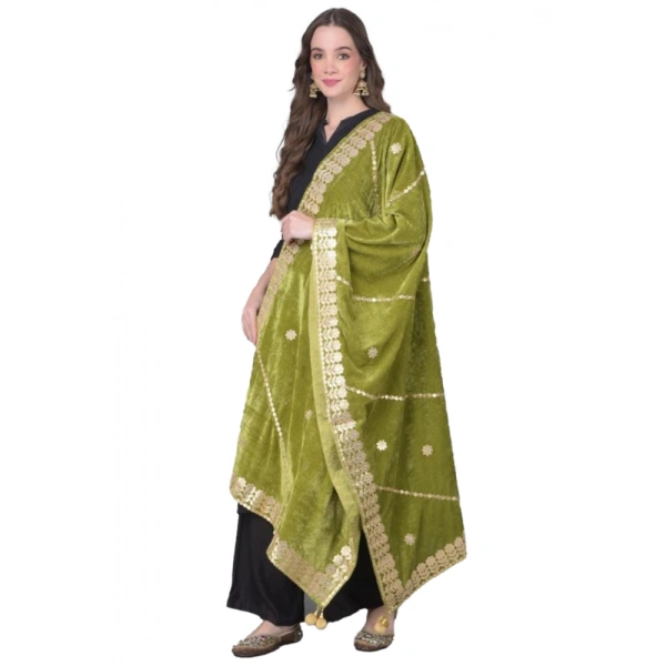 shopnav's Women's Velvet Gotta Patti Dupatta (Olive, Length:Â 2.25 to 2.50 Mtr)