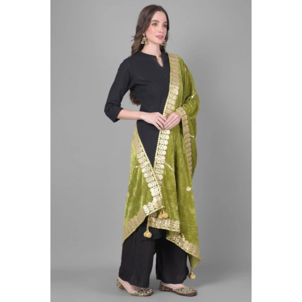 shopnav's Women's Velvet Gotta Patti Dupatta (Olive, Length:Â 2.25 to 2.50 Mtr)