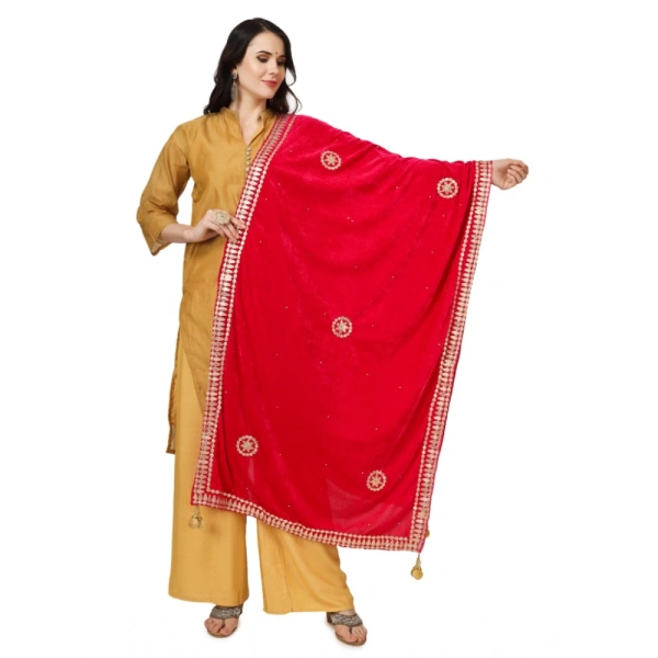 shopnav's Women's Velvet Gotta Patti Dupatta (Pink, Length:Â 2.25 to 2.50 Mtr) - Pink